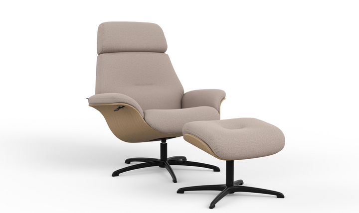 Falcon Leather Swivel Manual Recliner Chair with Footstool-Jennifer Furniture