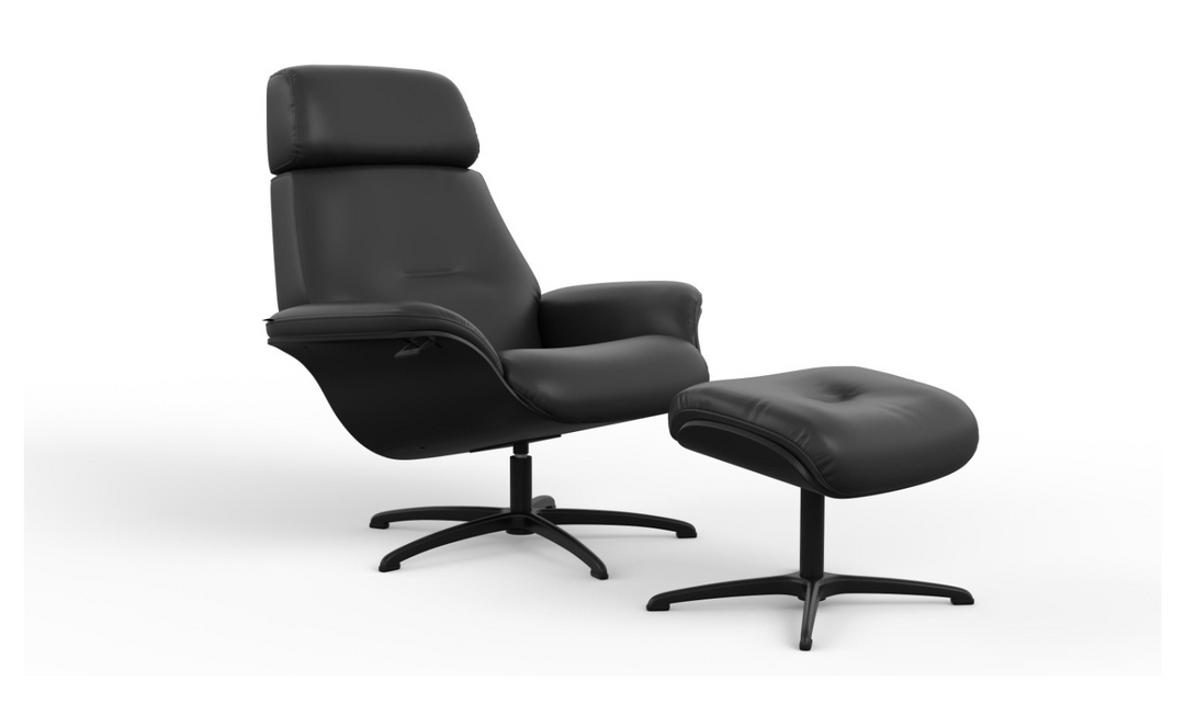 Falcon Leather Swivel Manual Recliner Chair with Footstool-Jennifer Furniture