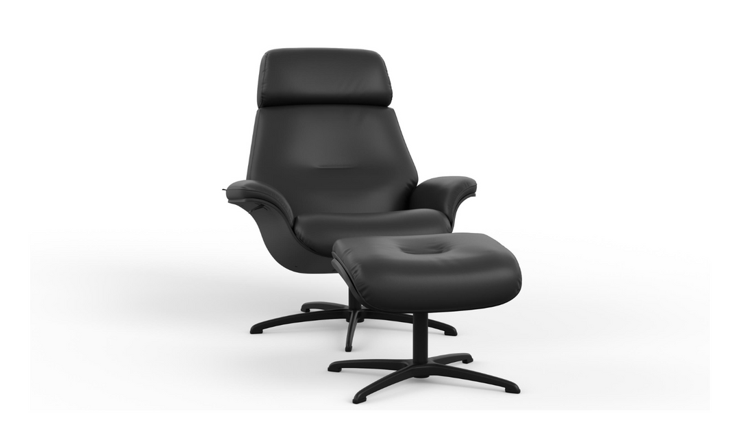 Falcon Leather Swivel Manual Recliner Chair with Footstool-Jennifer Furniture