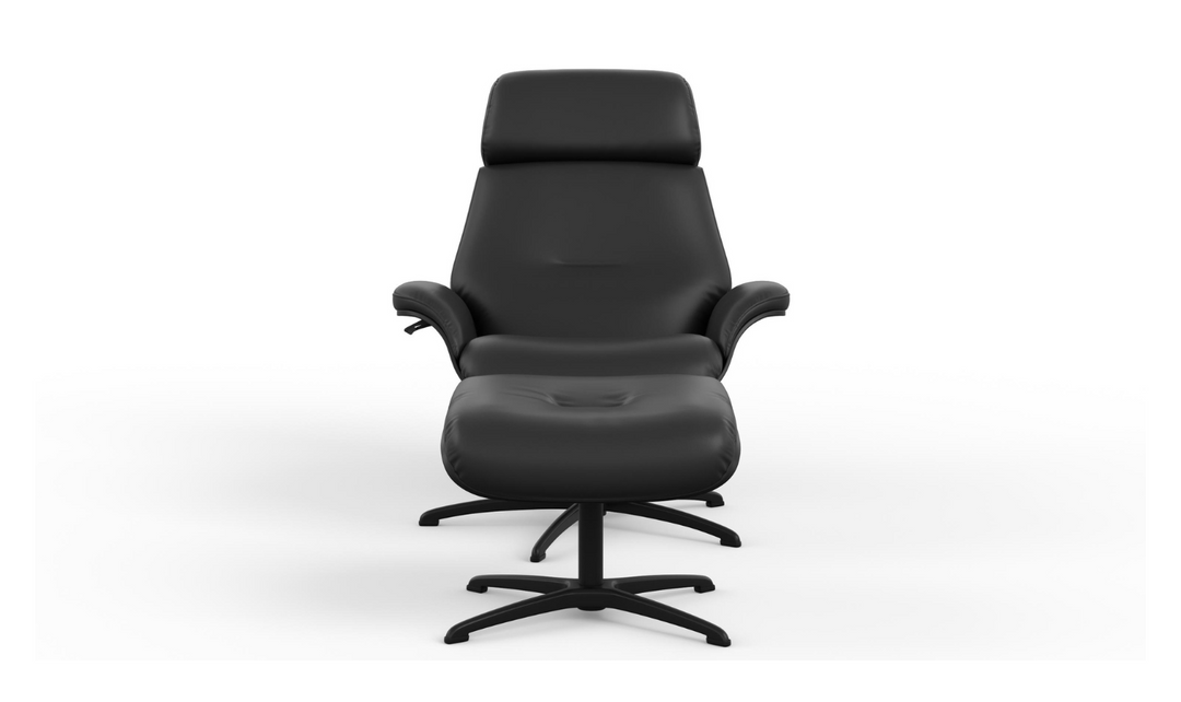 Falcon Leather Swivel Manual Recliner Chair with Footstool-Jennifer Furniture