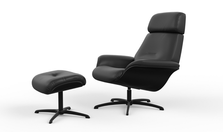 Falcon Leather Swivel Manual Recliner Chair with Footstool-Jennifer Furniture