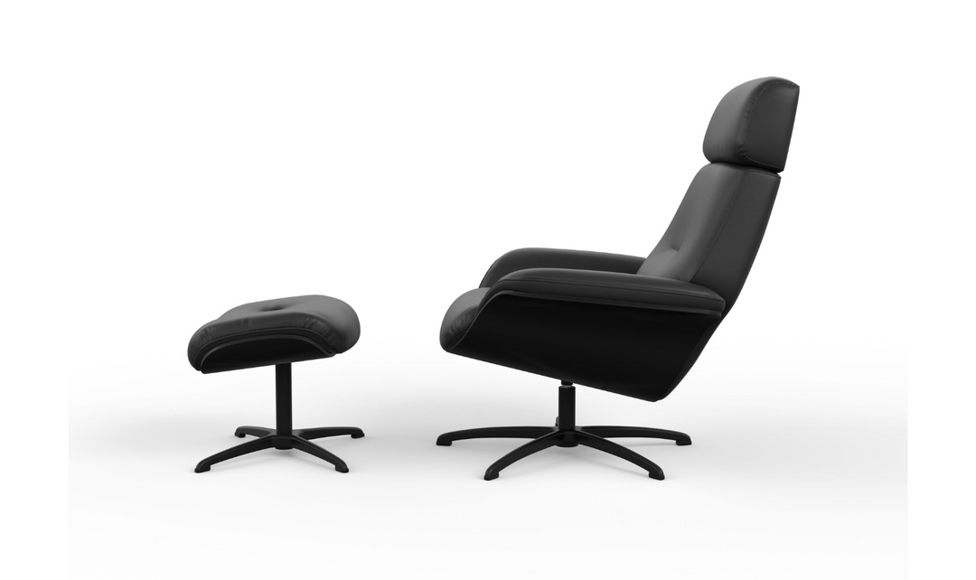 Falcon Leather Swivel Manual Recliner Chair with Footstool-Jennifer Furniture