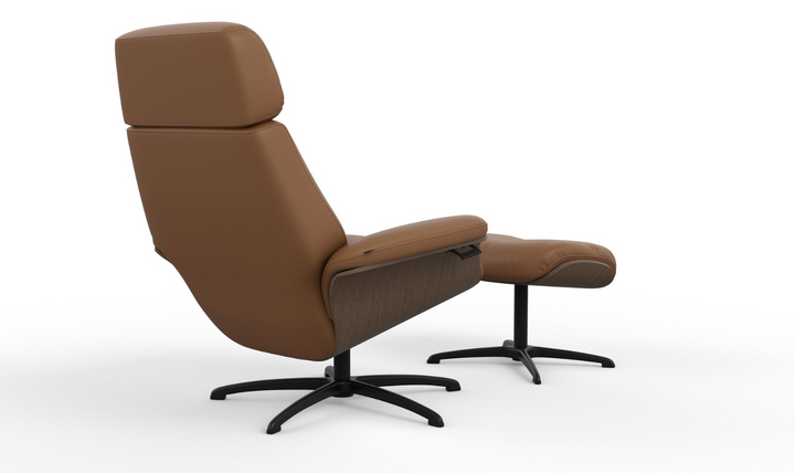 Falcon Leather Swivel Manual Recliner Chair with Footstool-Jennifer Furniture