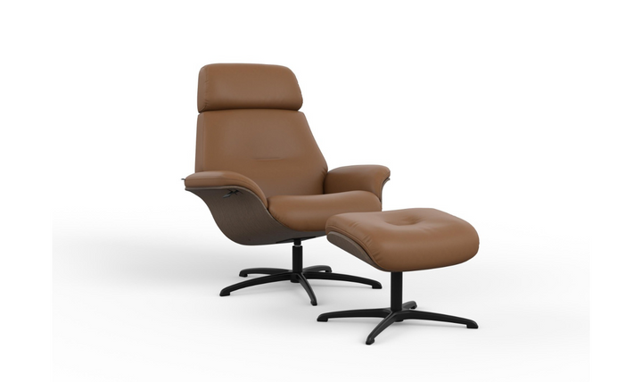 Falcon Leather Swivel Manual Recliner Chair with Footstool-Jennifer Furniture