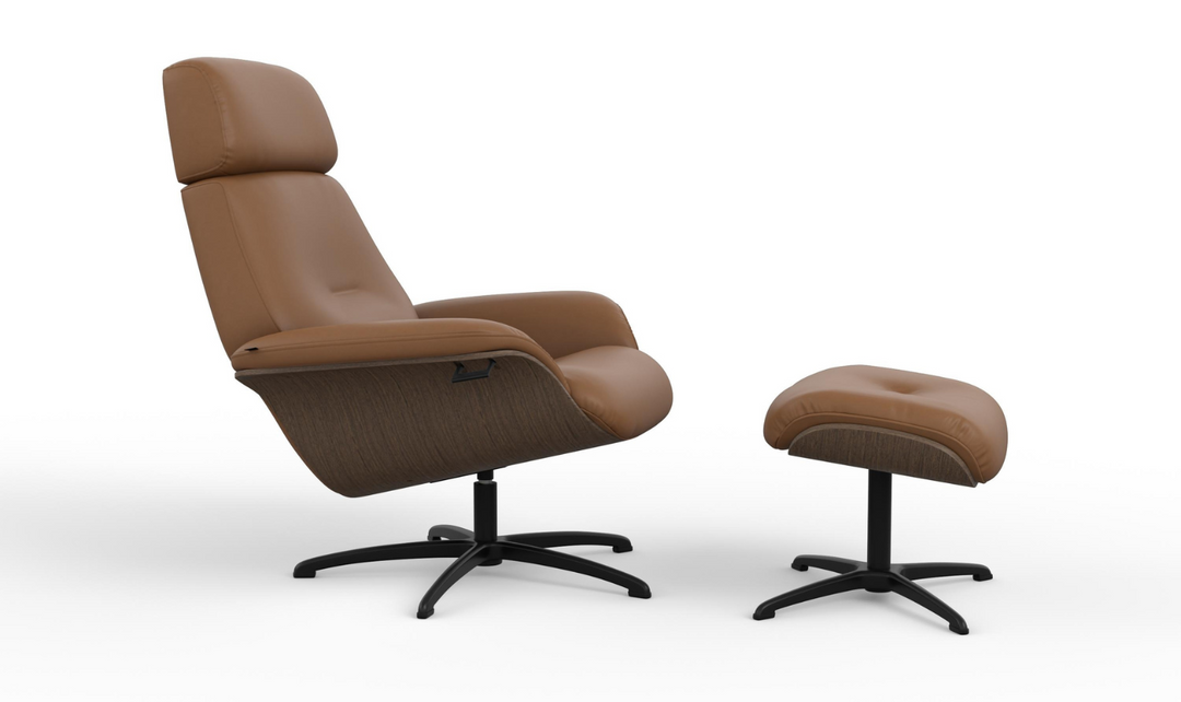 Falcon Leather Swivel Manual Recliner Chair with Footstool-Jennifer Furniture