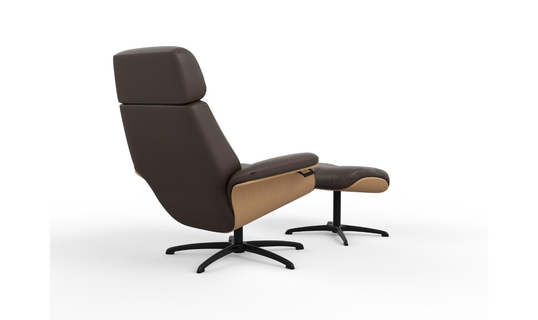 Falcon Leather Swivel Manual Recliner Chair with Footstool-Jennifer Furniture