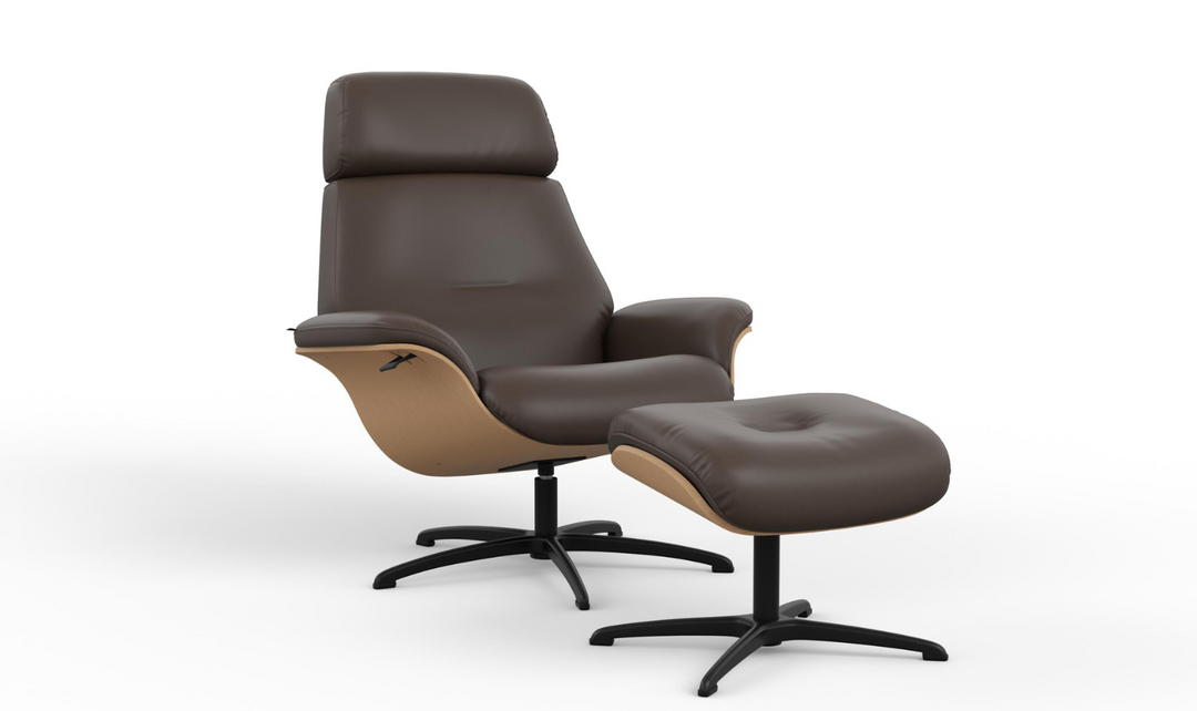 Falcon Leather Swivel Manual Recliner Chair with Footstool-Jennifer Furniture