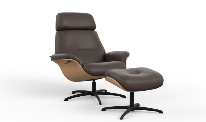 Falcon Leather Swivel Manual Recliner Chair with Footstool-Jennifer Furniture