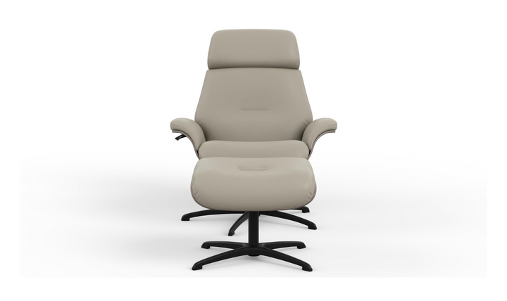 Falcon Leather Swivel Manual Recliner Chair with Footstool-Jennifer Furniture