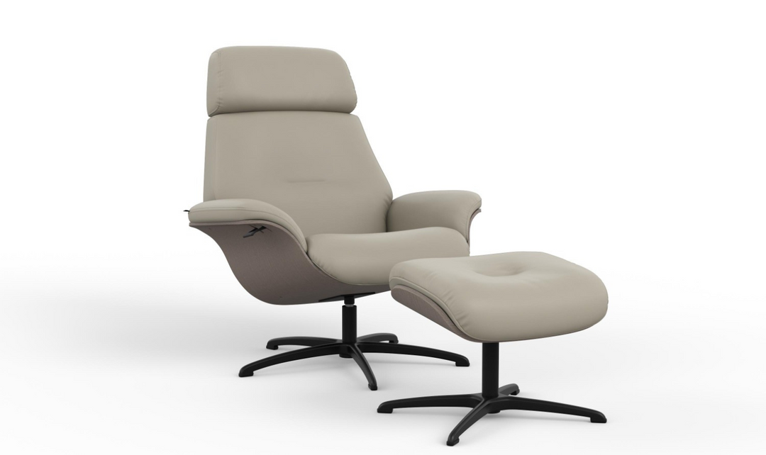 Falcon Leather Swivel Manual Recliner Chair with Footstool-Jennifer Furniture