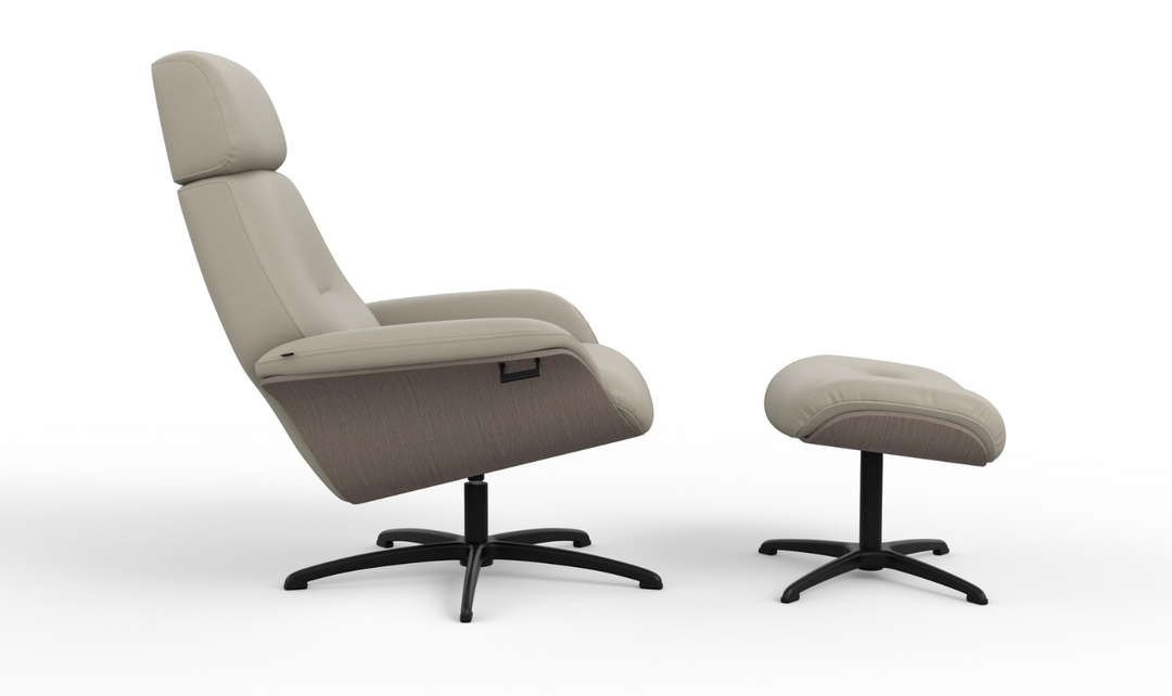 Falcon Leather Swivel Manual Recliner Chair with Footstool-Jennifer Furniture