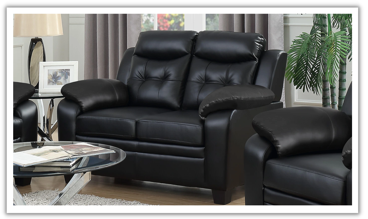 Buy Coaster Furniture Finley Tufted Back Leather Loveseat in Black