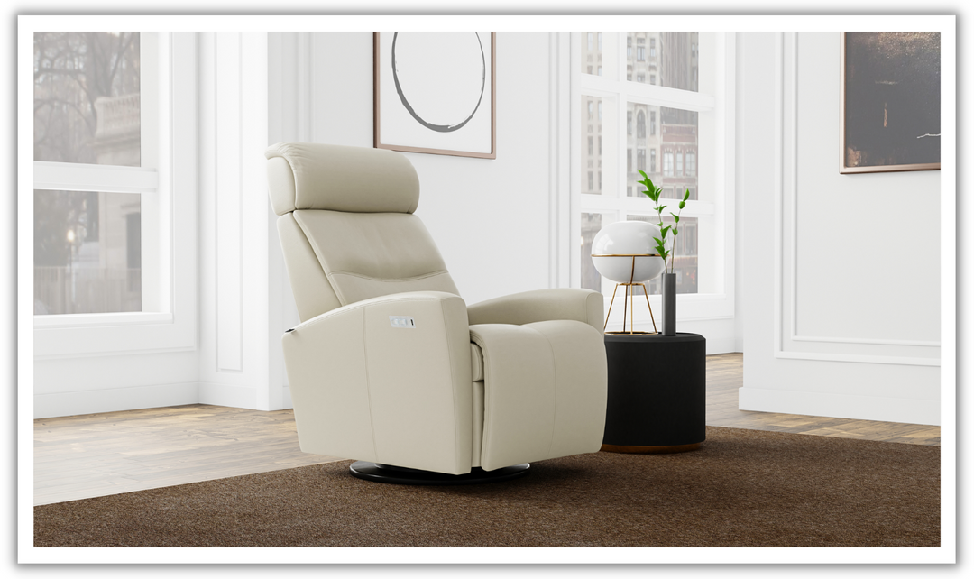 Fjords Milan Leather Swivel Glider Power Recliner Chair in Two Sizes-Jennifer Furniture
