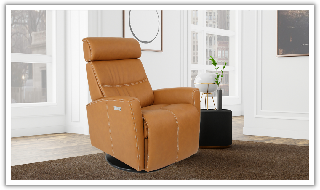 Fjords Milan Leather Swivel Glider Power Recliner Chair in Two Sizes