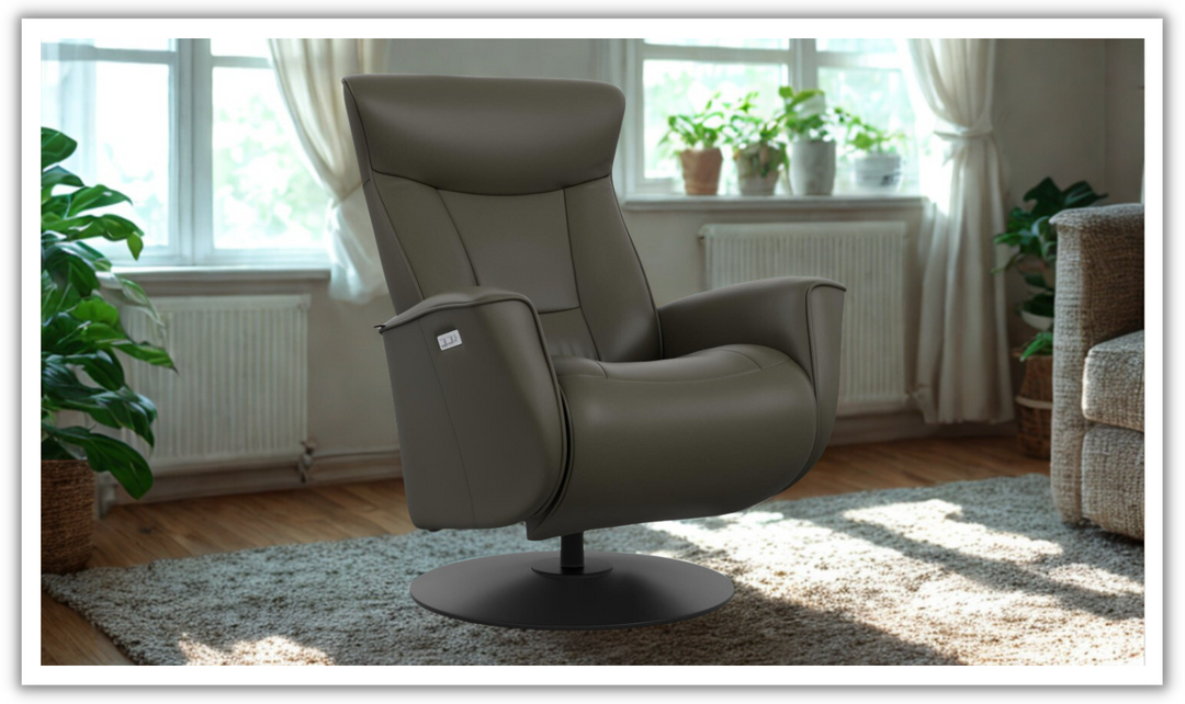 Fjords Oskar Leather Swivel Glider Power Recliner Chair-Jennifer Furniture