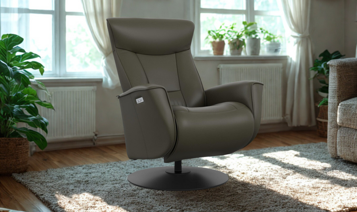 Fjords Oskar Leather Swivel Glider Power Recliner Chair-Jennifer Furniture