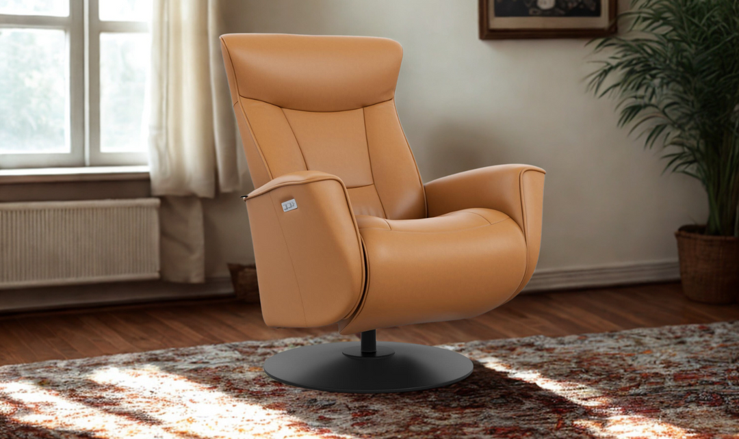 Fjords Oskar Leather Swivel Glider Power Recliner Chair-Jennifer Furniture