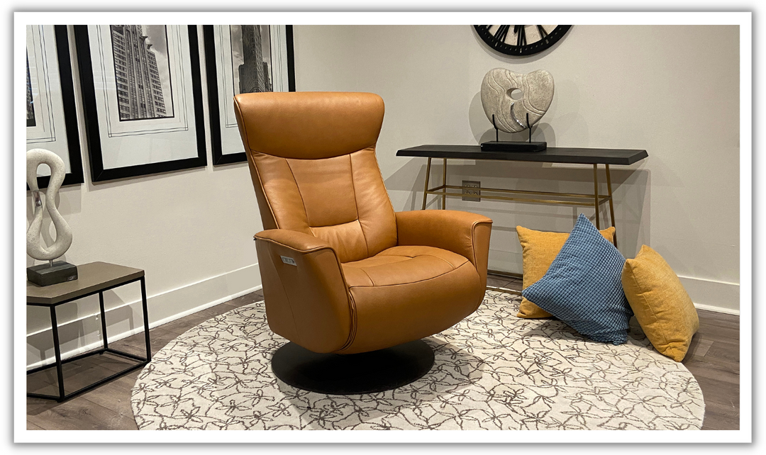 Fjords Oskar Leather Swivel Glider Power Recliner Chair