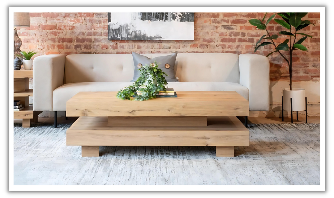 Flagstaff Wooden Coffee Table With	Distressed Oak Finish-Jennifer Furniture