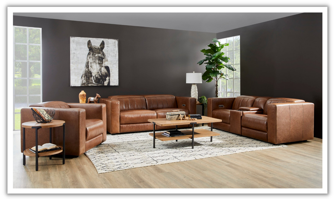 Flexsteel Austin Chestnut Brown Power Recliner Living Room Set-jennifer furniture