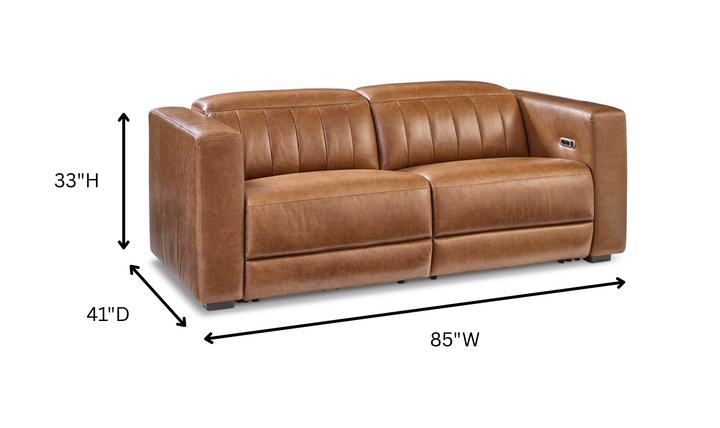 Flexsteel Austin Chestnut Leather Power Recliner Sofa With Power Headrests