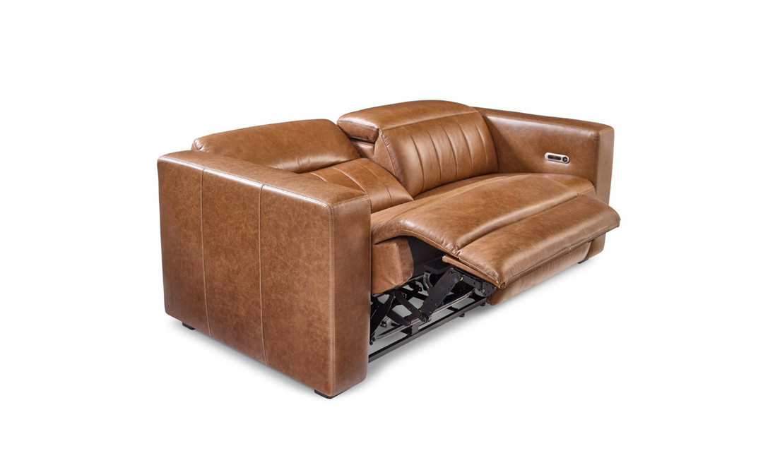 Flexsteel Austin Chestnut Leather Power Recliner Sofa With Power Headrests