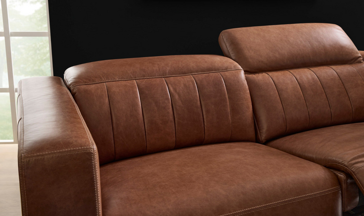 Flexsteel Austin Chestnut Leather Power Recliner Sofa With Power Headrests-jennifer furniture