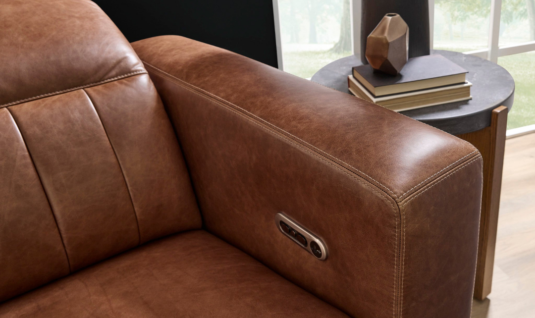 Flexsteel Austin Chestnut Leather Power Recliner Sofa With Power Headrests-jennifer furniture