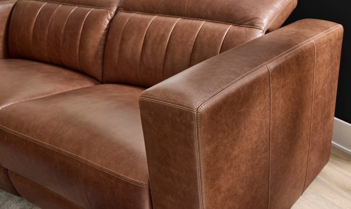 Flexsteel Austin Chestnut Leather Power Recliner Sofa With Power Headrests-jennifer furniture