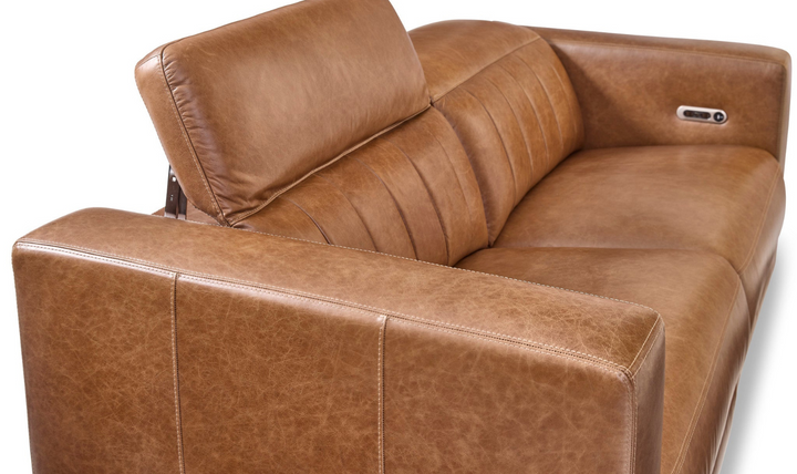 Flexsteel Austin Chestnut Leather Power Recliner Sofa With Power Headrests-jennifer furniture