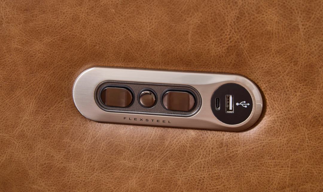 Flexsteel Austin Chestnut Leather Power Recliner Sofa With Power Headrests