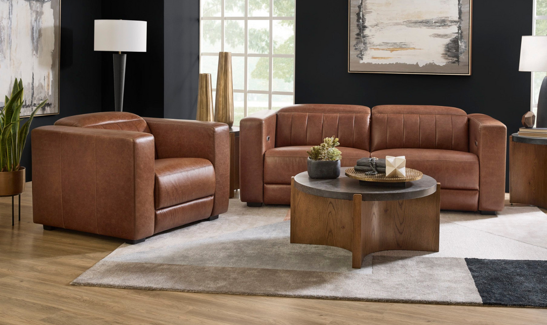 Flexsteel Austin Chestnut Leather Power Recliner Sofa With Power Headrests-jennifer furniture