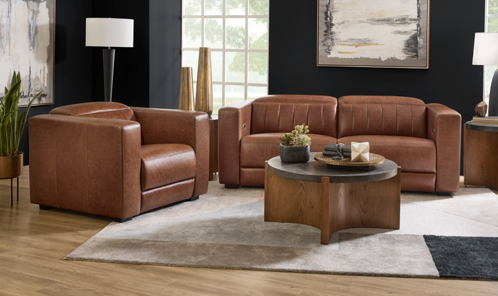 Flexsteel Austin Chestnut Leather Power Recliner Sofa With Power Headrests-jennifer furniture