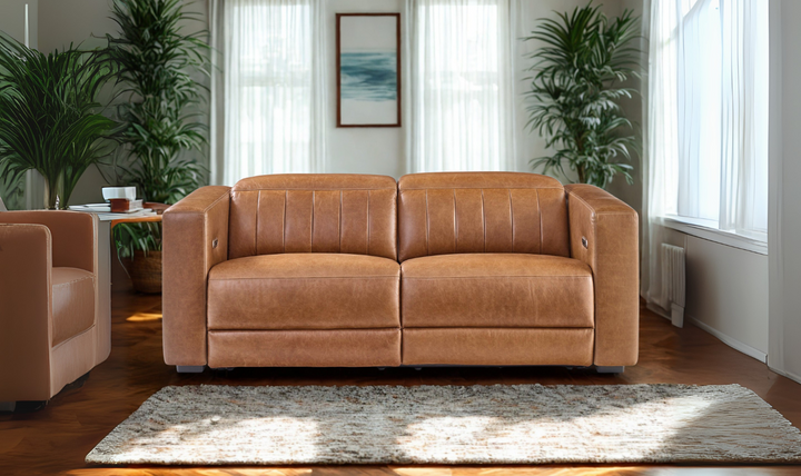 Flexsteel Austin Chestnut Leather Power Recliner Sofa With Power Headrests-jennifer furniture