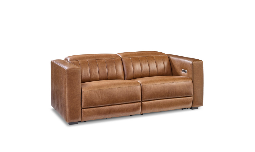 Flexsteel Austin Chestnut Leather Power Recliner Sofa With Power Headrests