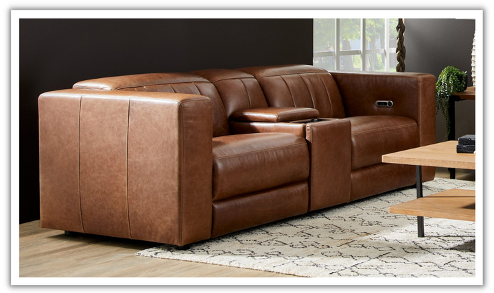Flexsteel Austin Chestnut Leather Power Reclining Loveseat with Power Headrests-jennifer furniture