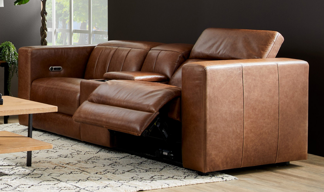 Flexsteel Austin Chestnut Leather Power Reclining Loveseat with Power Headrests-jennifer furniture