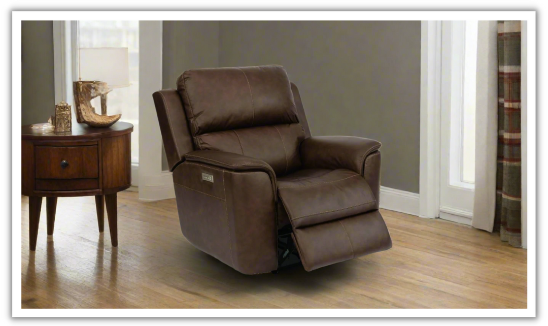 Flexsteel Henry Leather Power Recliner Chair w/ Adjustable Headrest- Jennifer Furniture