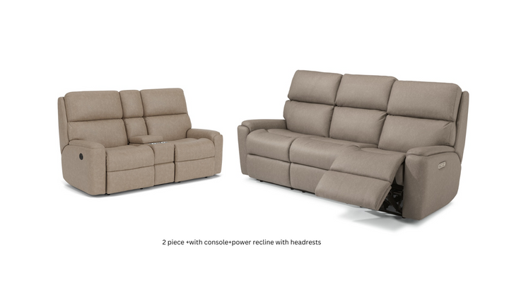 Flexsteel Rio Power Reclining Living Room Set With Power Headrests In Brown