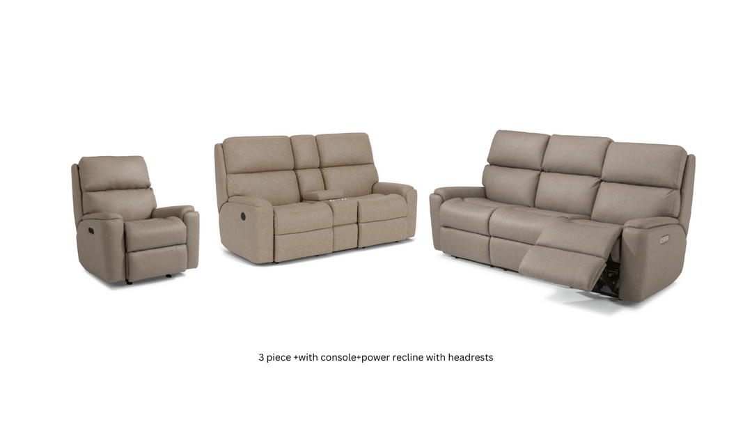 Flexsteel Rio Power Reclining Living Room Set With Power Headrests In Brown