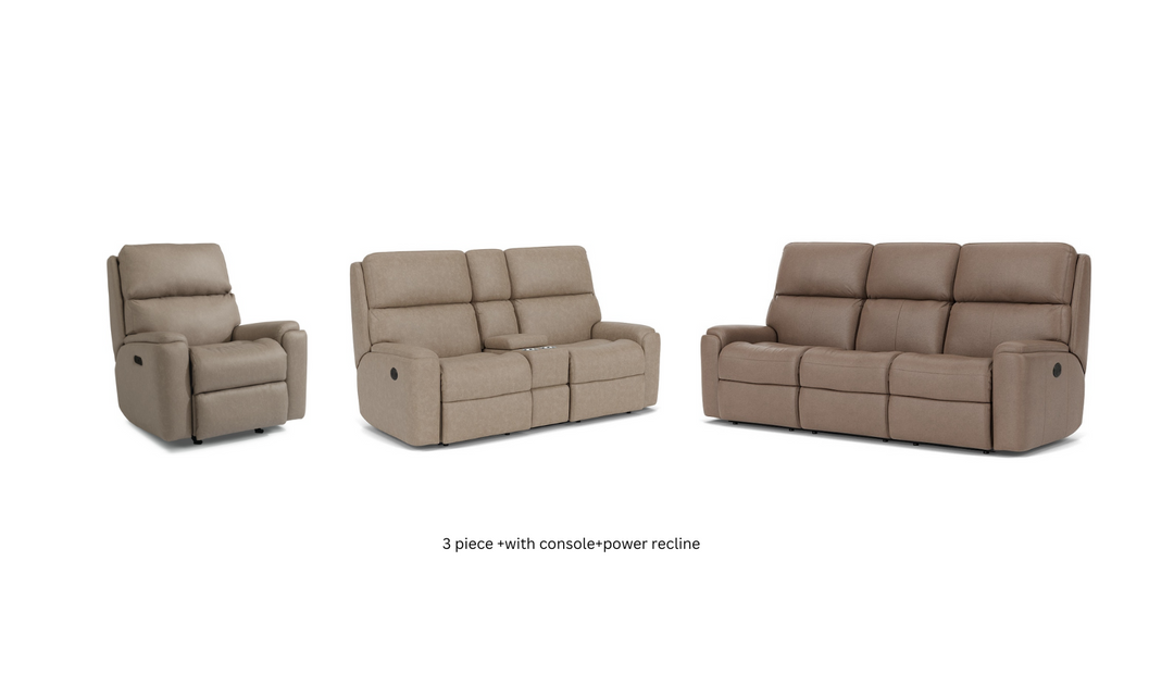 Flexsteel Rio Power Reclining Living Room Set With Power Headrests In Brown