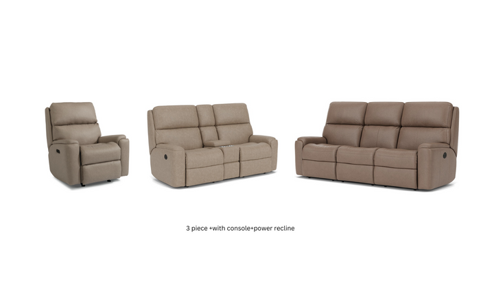 Flexsteel Rio Power Reclining Living Room Set With Power Headrests In Brown