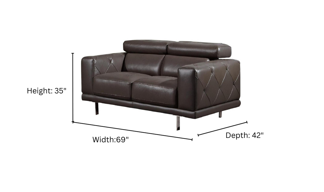 Gio Italia Faby Modern Leather Loveseat with Adjustable Headrest