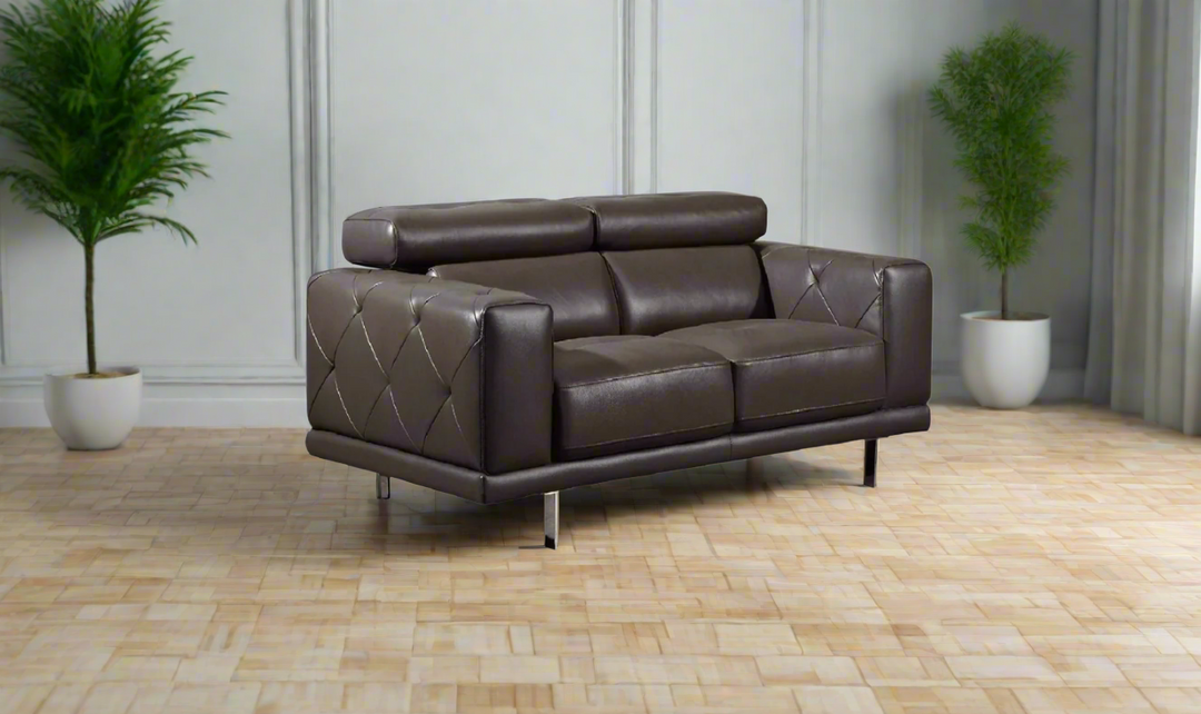 Gio Italia Faby Modern Leather Loveseat with Adjustable Headrest