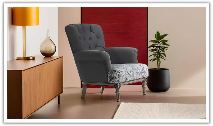 Gio Italia Helios Gray Fabric Chair with Tufted Back