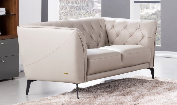 Gio Italia Signiya Classic Leather Tufted Back Loveseat with Cushion Arms