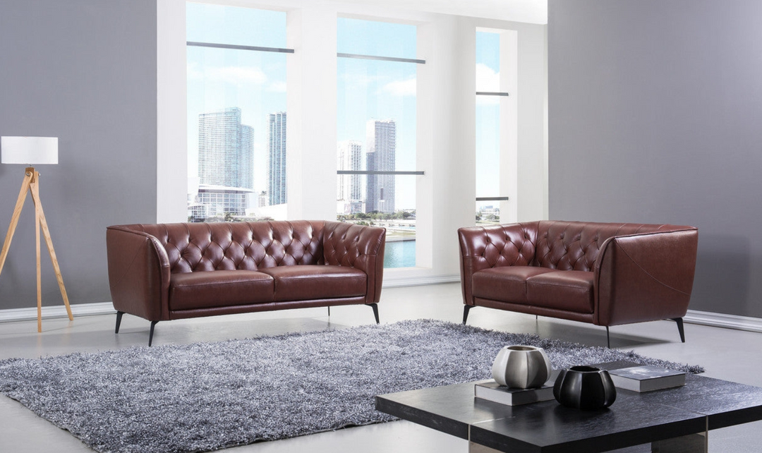 Gio Italia Signiya Classic Leather Tufted Back Loveseat with Cushion Arms