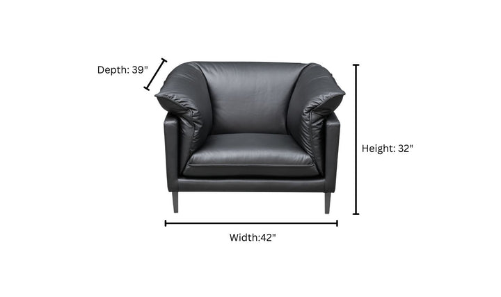 Klaussner Dolce Stationary Black Leather Chair with Cushion Arms