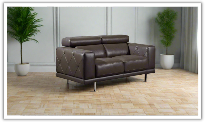 Gio Italia Faby Modern Leather Loveseat with Adjustable Headrest