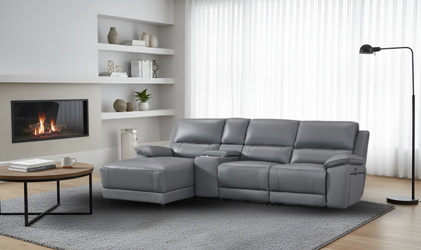 Gio Italia Hailey Adobe Leather Power Recliner Sofa in Gray-Jennifer furniture